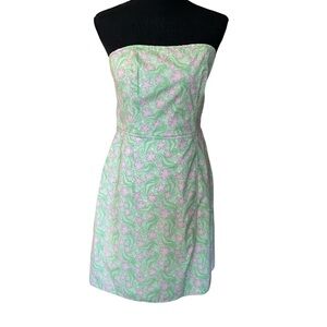 Vineyard Vines Strapless Dress Size 8 Pink Green Sea Life Print